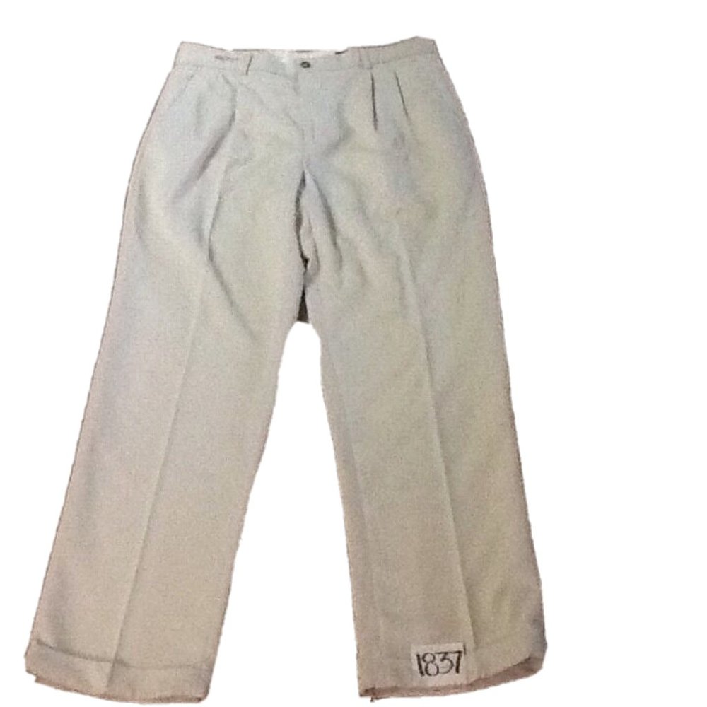 Greg Norman Golfing Double Pleat Cuffed Polyester Golf Pants Cream Mens